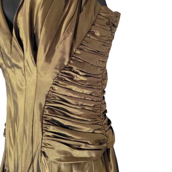 Tadashi Collection Metallic Olive Green Gold Taffeta Silk Fit & Flare US 6 - Picture 9 of 12